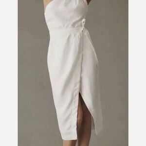 Anthropologie White Asymmetrical Strapless Sheath Dress
